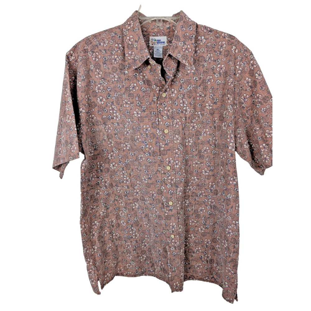 Reyn Spooner Kloth Shirt Mens Sz XL Pink Hawaiian Floral Beach Camp